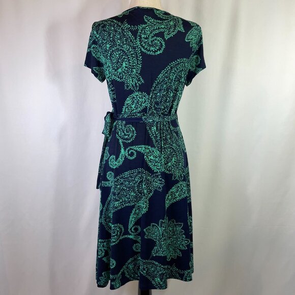 Ripe Maternity Wrap Dress Navy Green Paisley Short Sleeves Size M - Picture 3 of 7
